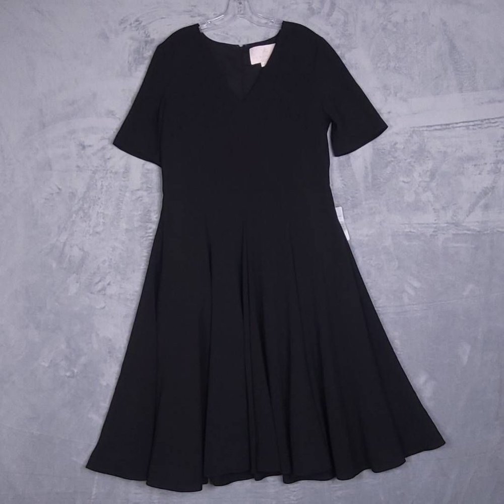 Gal Meets Glam Womens Fit & Flare Dress Black V Neck Short Sleeve Zip 12 New